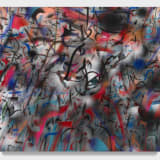 Julie Mehretu, Panoptes, 2022, Ink and acrylic on canvas, 108 x 120 in/274,3 x 304,8 cm, Collection: Albertina Museum Vienna and Albertina Modern, Austria, Courtesy of the artist, White Cube, London, Photo: Tom Powel Imaging © Julie Mehretu